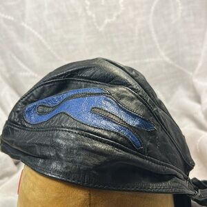Handmade motorcycle biker leather cap with flame inserts